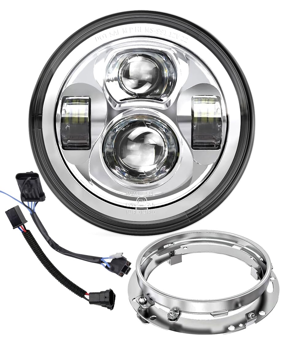 7 Inch Motorcycle Led Headlight Dot Lamp Kit With Mounting Bracket For Harley Davidson Road King Switchback Electra Ultra Limited Glide Street Glide Fat Boy Cvo Tri Glide Heritage Softail Yamaha